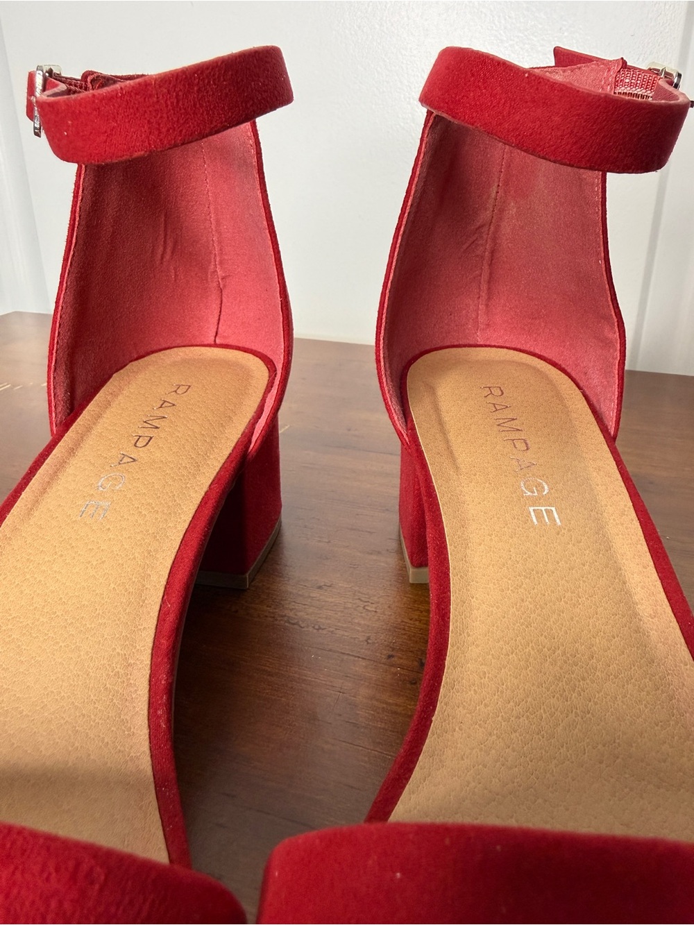Rampage Red Suede Block Heel Sandals with Ankle Strap - Picture 6 of 10